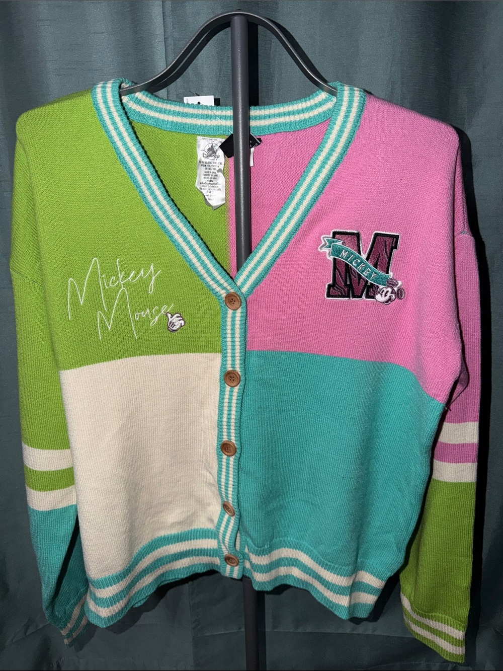 Her Universe Colorblock Mickey Cardigan - Pink, Green, Teal, Cream